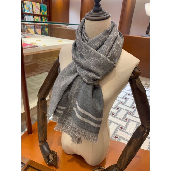 Replica Gucci classic double-faced cashmere men scarf Gray