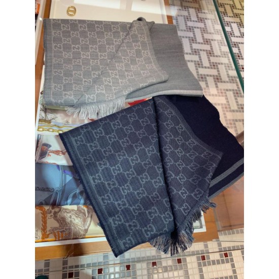 Replica Gucci classic double-faced cashmere men scarf Gray