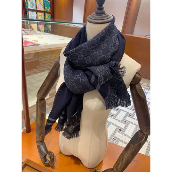 Replica Gucci classic double-faced cashmere men scarf Dark Blue