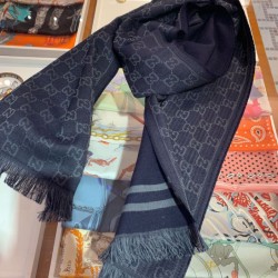 Replica Gucci classic double-faced cashmere men scarf Dark Blue