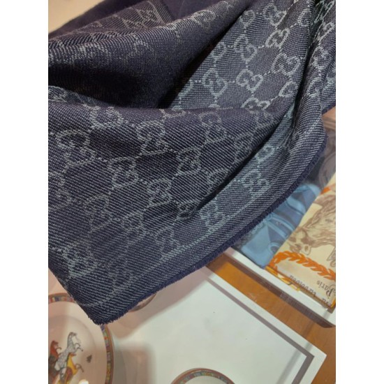 Replica Gucci classic double-faced cashmere men scarf Dark Blue