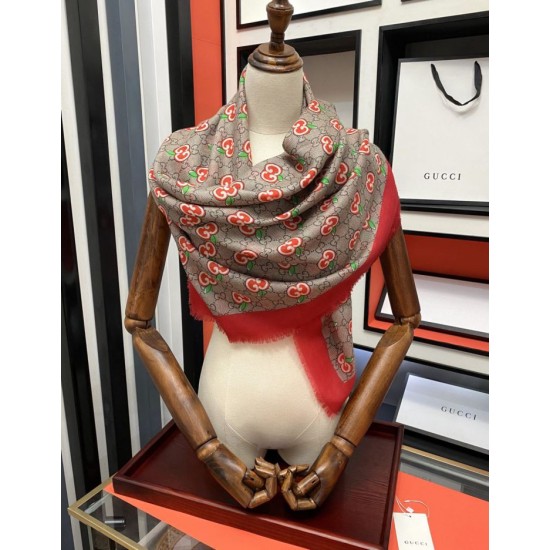 Replica Gucci Double G letter interwoven apple pattern cashmere scarf