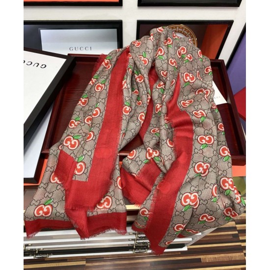 Replica Gucci Double G letter interwoven apple pattern cashmere scarf