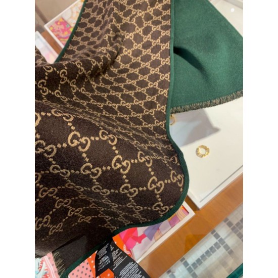 Replica Gucci double heavy wool silk scarf Green