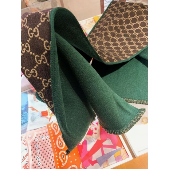 Replica Gucci double heavy wool silk scarf Green