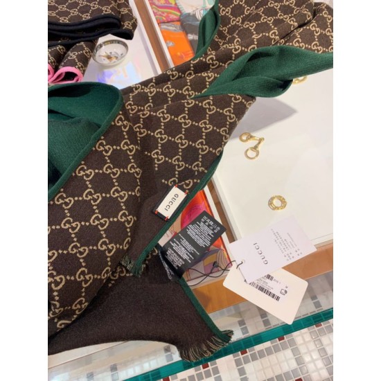 Replica Gucci double heavy wool silk scarf Green