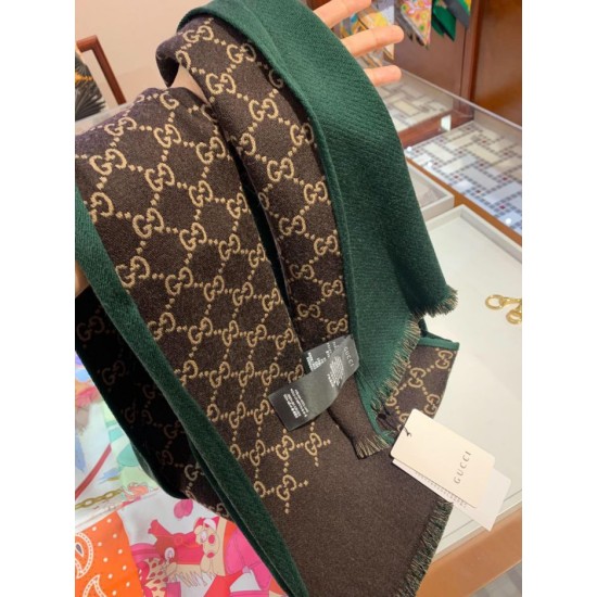 Replica Gucci double heavy wool silk scarf Green