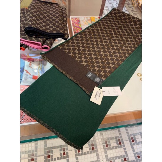 Replica Gucci double heavy wool silk scarf Green