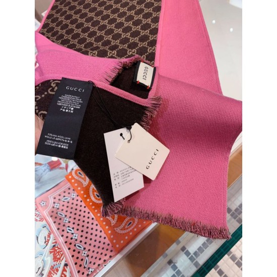 Replica Gucci double heavy wool silk scarf Pink