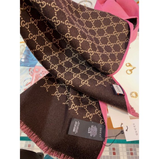 Replica Gucci double heavy wool silk scarf Pink