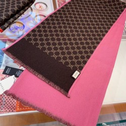 Replica Gucci double heavy wool silk scarf Pink