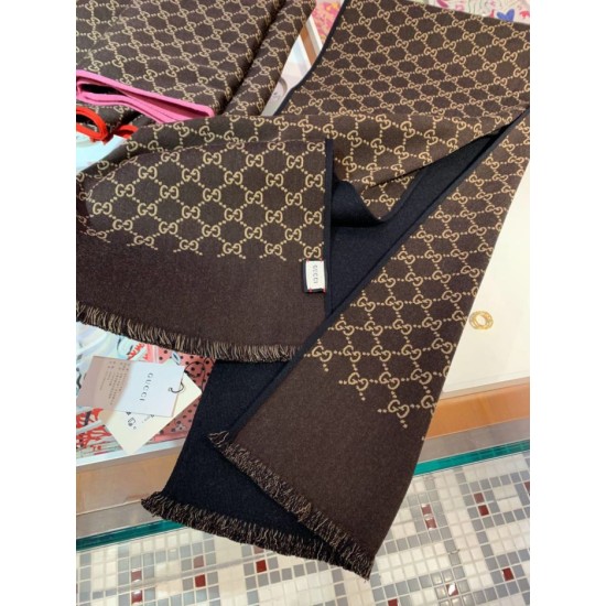 Replica Gucci double heavy wool silk scarf Black