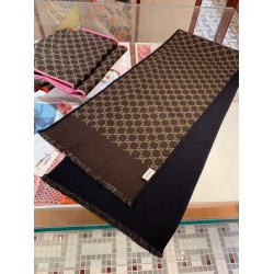 Replica Gucci double heavy wool silk scarf Black