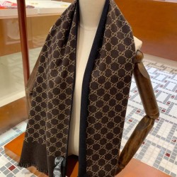 Replica Gucci double heavy wool silk scarf Black