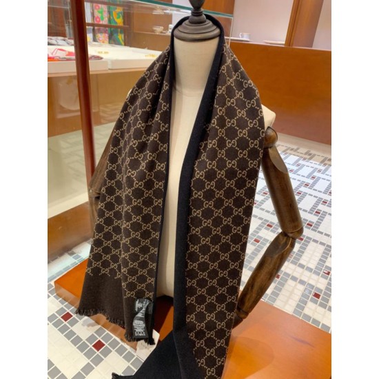 Replica Gucci double heavy wool silk scarf Black