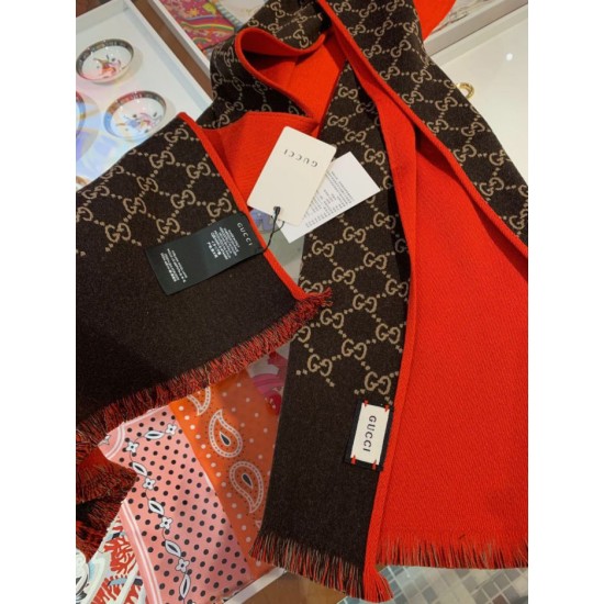 Replica Gucci double heavy wool silk scarf Red