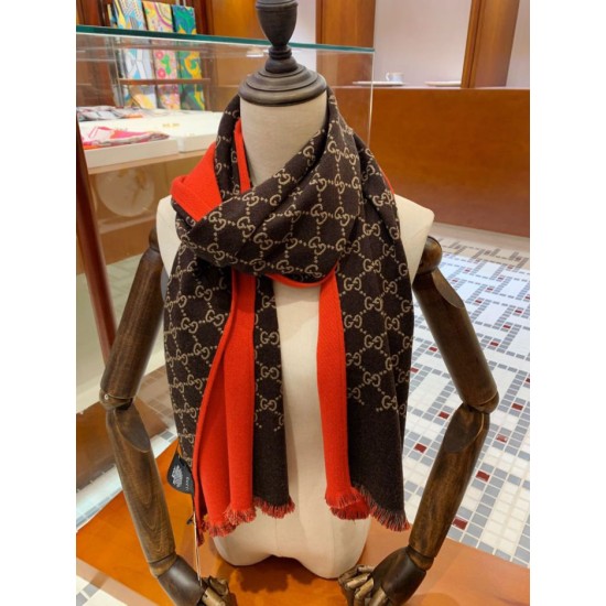 Replica Gucci double heavy wool silk scarf Red