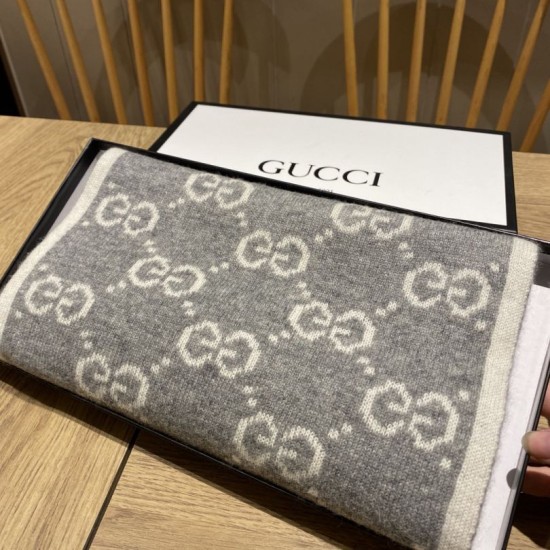 Replica Gucci Classic Wool GG jacquard Scarf Gray