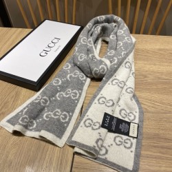 Replica Gucci Classic Wool GG jacquard Scarf Gray