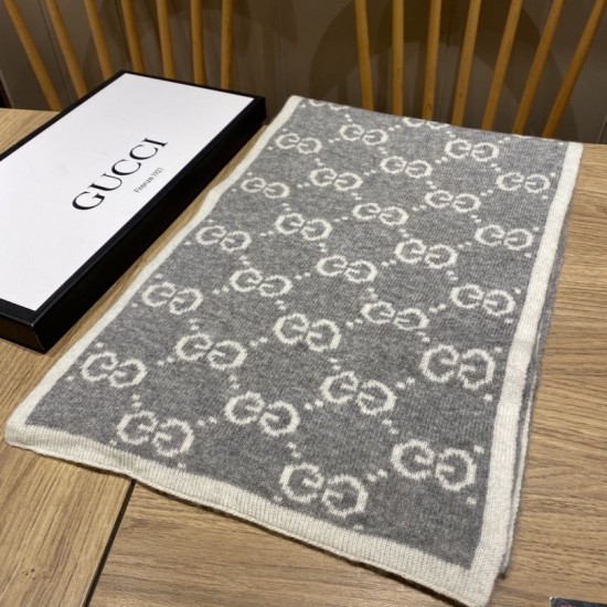 Replica Gucci Classic Wool GG jacquard Scarf Gray