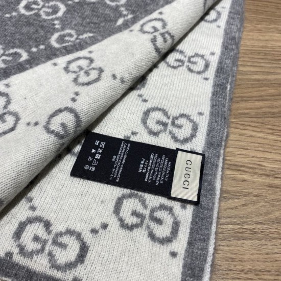 Replica Gucci Classic Wool GG jacquard Scarf Gray
