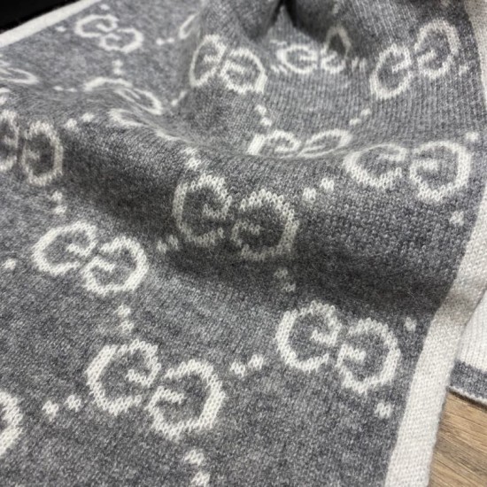 Replica Gucci Classic Wool GG jacquard Scarf Gray