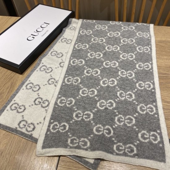 Replica Gucci Classic Wool GG jacquard Scarf Gray