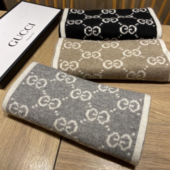 Replica Gucci Classic Wool GG jacquard Scarf Gray
