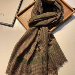 Replica Gucci Small houndstooth cashmere scarf Coffee