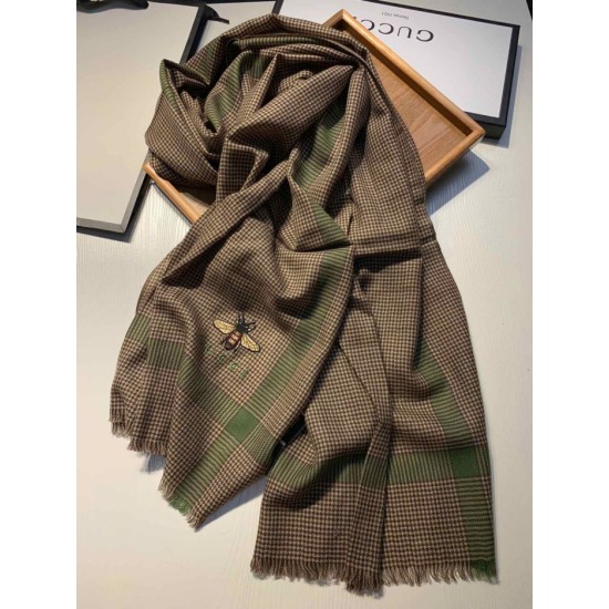 Replica Gucci Small houndstooth cashmere scarf Coffee
