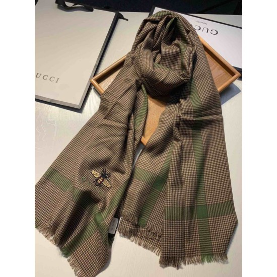 Replica Gucci Small houndstooth cashmere scarf Coffee