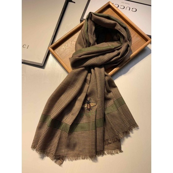 Replica Gucci Small houndstooth cashmere scarf Coffee