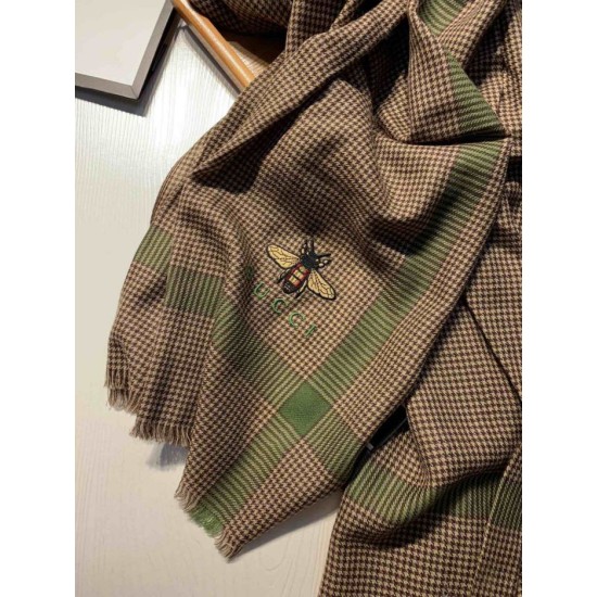 Replica Gucci Small houndstooth cashmere scarf Coffee
