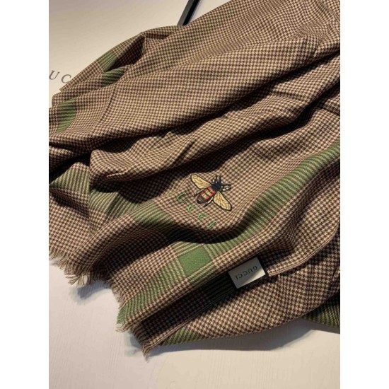 Replica Gucci Small houndstooth cashmere scarf Coffee