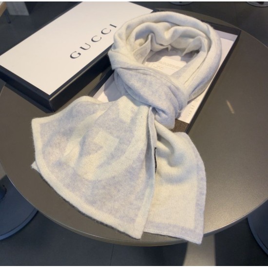 Replica Gucci Classic Cashmere Scarf Light Gray