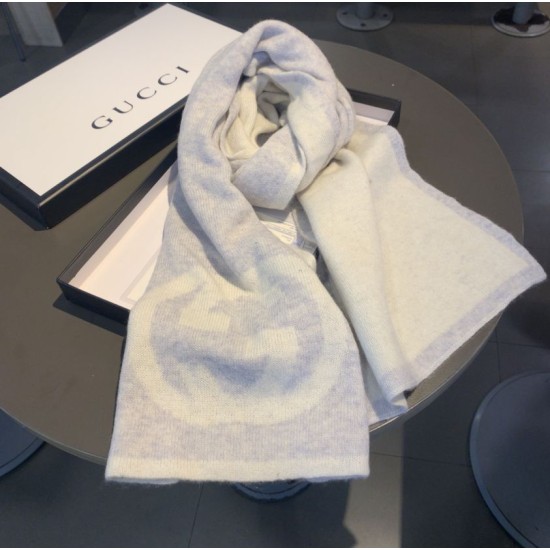 Replica Gucci Classic Cashmere Scarf Light Gray