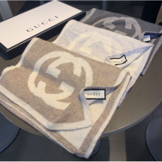 Replica Gucci Classic Cashmere Scarf Light Gray