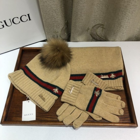 Fake Gucci Classic Cashmere Jacquard Scarf & Hat Brown Replica