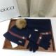 Replica Gucci Classic Cashmere Jacquard Scarf & Hat Dark Blue