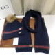 Replica Gucci Classic Cashmere Jacquard Scarf & Hat Dark Blue