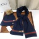 Replica Gucci Classic Cashmere Jacquard Scarf & Hat Dark Blue