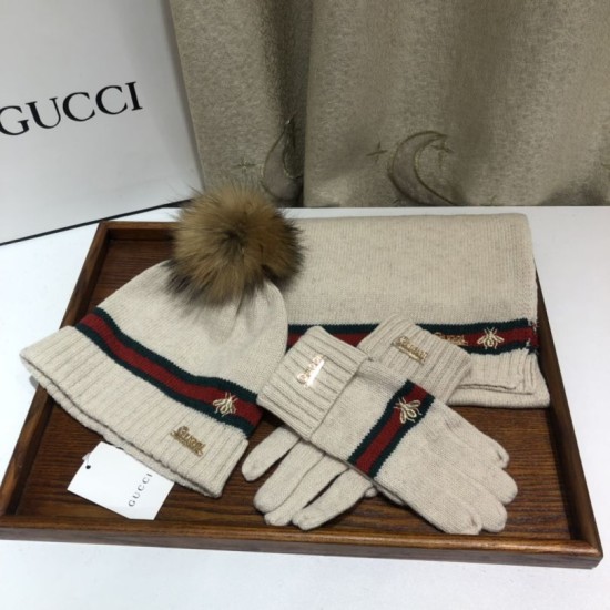 Replica Gucci Classic Cashmere Jacquard Scarf & Hat Beige Replica Gucci Classic Cashmere Jacquard Scarf & Hat Beige