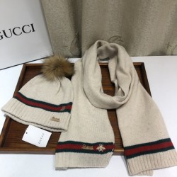 Replica Gucci Classic Cashmere Jacquard Scarf & Hat Beige