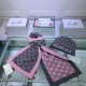 Fake Gucci Classic Cashmere Jacquard Scarf & Hat Pink /Gray Replica