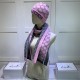 Replica Gucci Classic Cashmere Jacquard Scarf & Hat Pink / Dark Gray