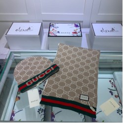 Fake Gucci Classic Cashmere Jacquard Scarf & Hat Brown / Red Replica Fake Gucci Classic Cashmere Jacquard Scarf & Hat Brown / Red Replica