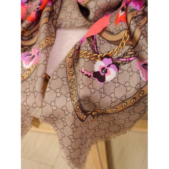 Fake Gucci classic double G letter Logo Scarf with floral elements Rose Replica