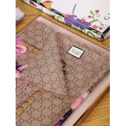 Fake Gucci classic double G letter Logo Scarf with floral elements Rose Replica