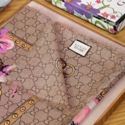 Fake Gucci classic double G letter Logo Scarf with floral elements Rose Replica