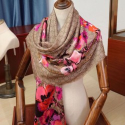 Fake Gucci classic double G letter Logo Scarf with floral elements Rose Replica